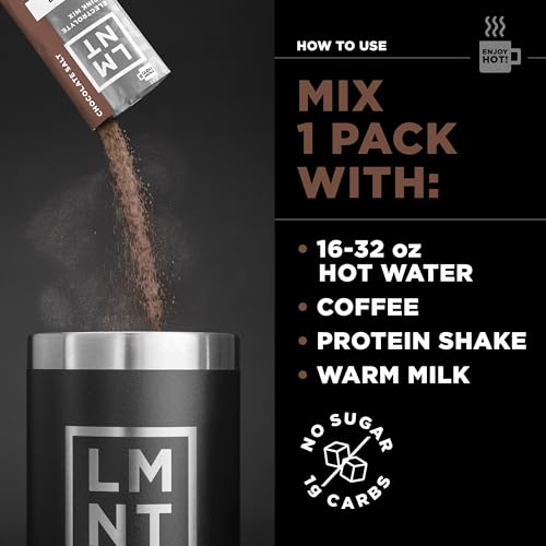 LMNT Hot Chocolate and Coffee Mixer - Chocolate Salt Electrolytes | Hydration Powder Packets | No Sugar or Artificial Ingredients | Keto & Paleo Friendly | 30 Sticks