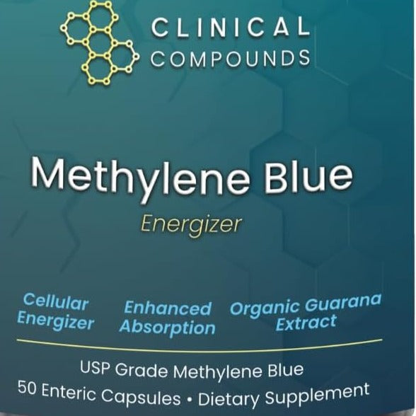 Methylene Blue (USP Grade) Pharma Grade Capsules, 50 Capsules, with Vitamin C for Enhanced Absorption, L-Theanine, Organic Guarana Extract, Clinically Formulated Energy Blend Supplement