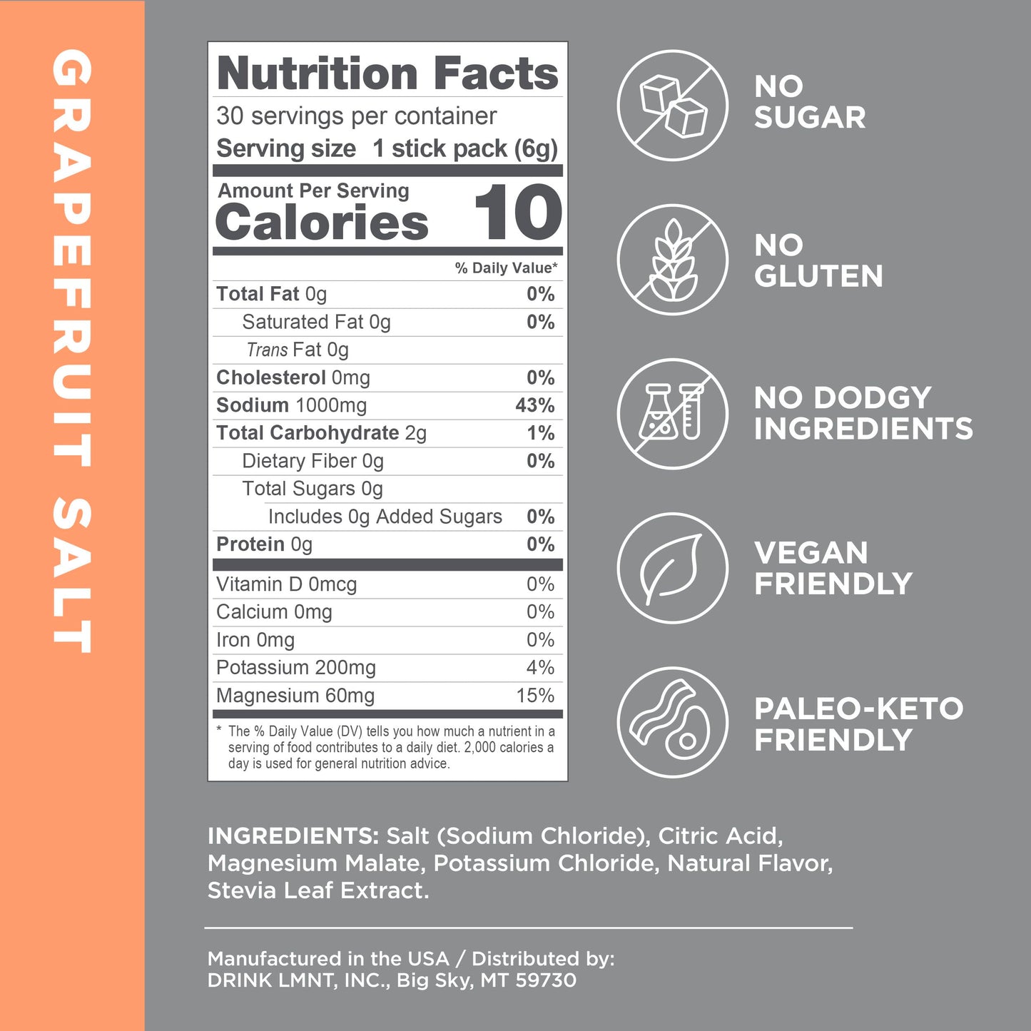 LMNT Zero-Sugar Electrolytes - Orange Salt - Hydration Powder Packets | No Dodgy Ingredients | Keto & Paleo Friendly | 30 Sticks