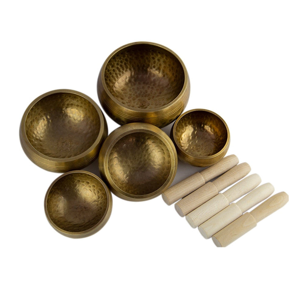 Tibetan Singing Bowl Set of 5 Meditation Sound Bowl 3.15-4.72 inch Handcrafted in Nepal for Healing and Mindfulness