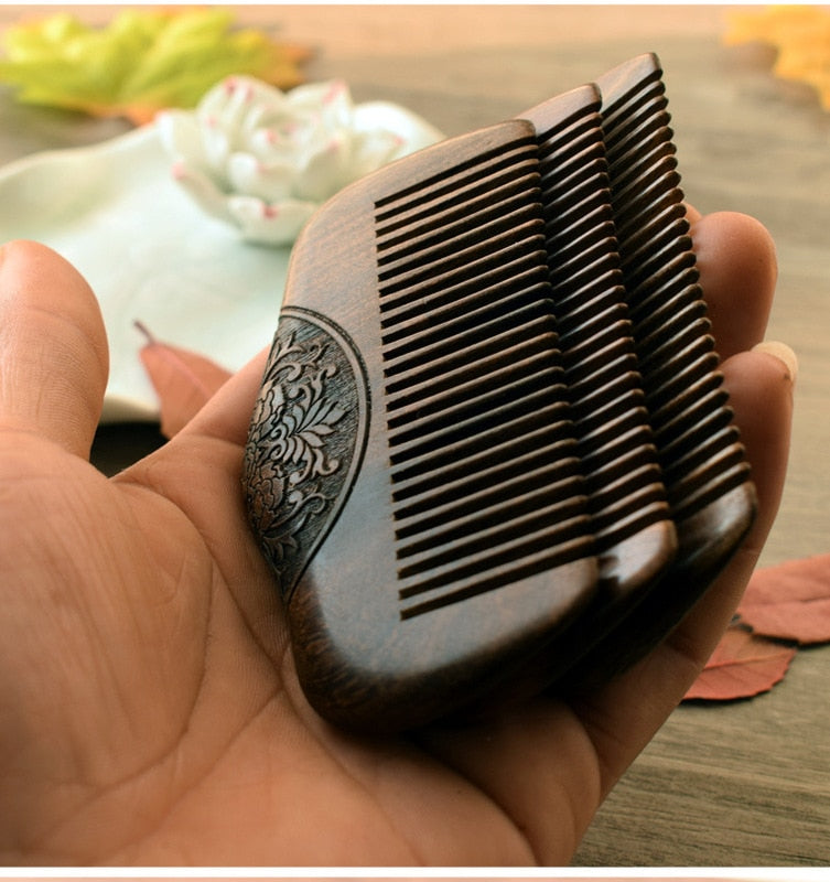 Super Narrow Tooth Natural Black Gold Sandalwood Comb