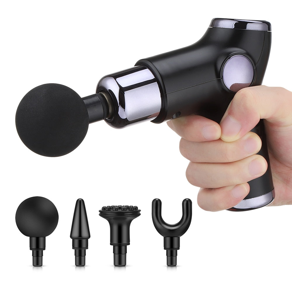 Mini Electric Body Massage Gun LCD Display 4 Head 32 Speed Rechargeable