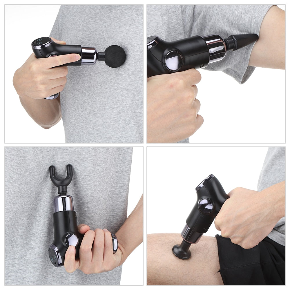 Mini Electric Body Massage Gun LCD Display 4 Head 32 Speed Rechargeable