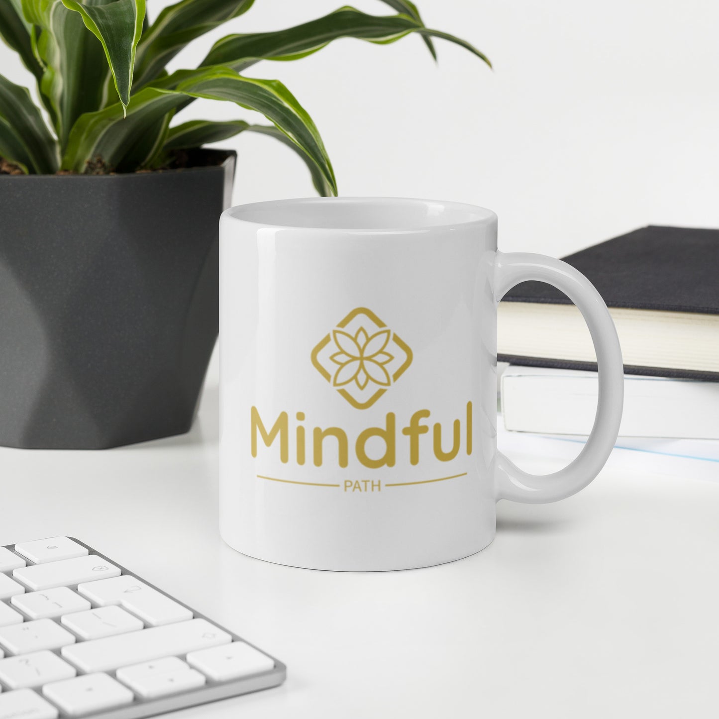 Mindful Path White glossy mug