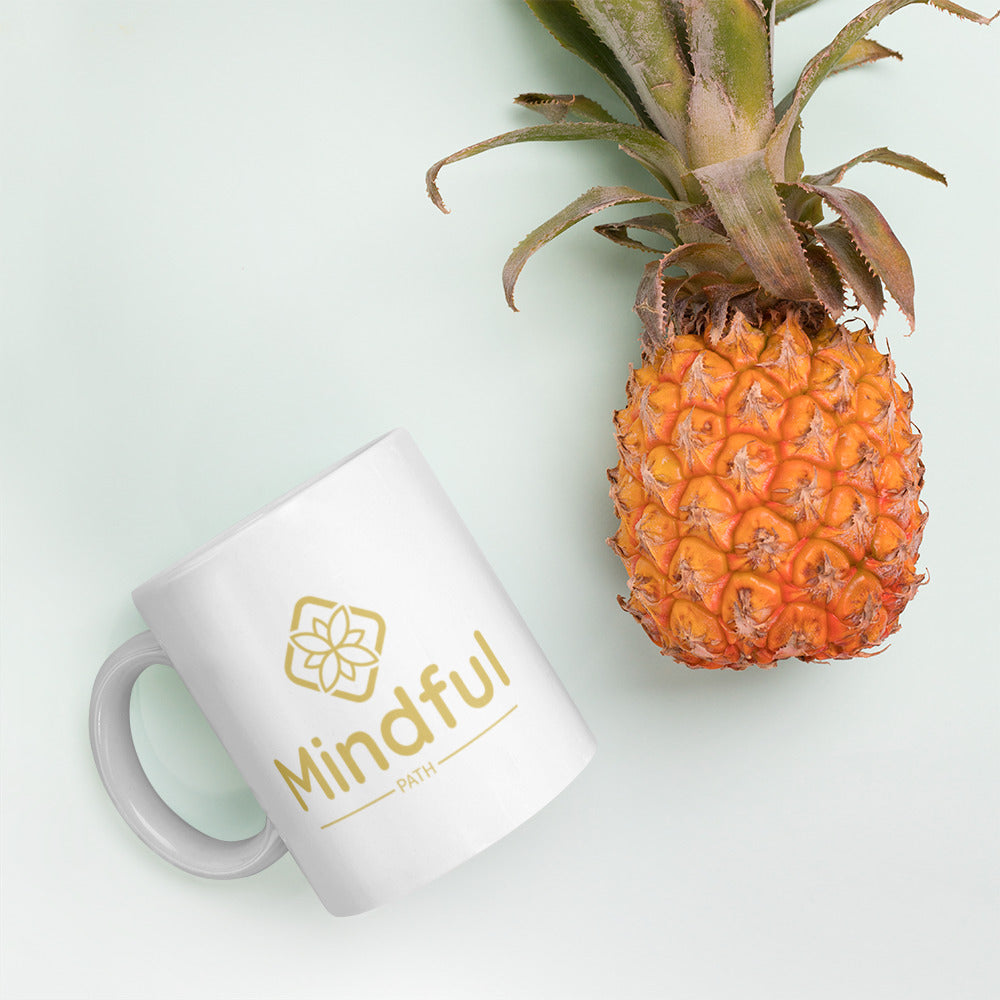 Mindful Path White glossy mug