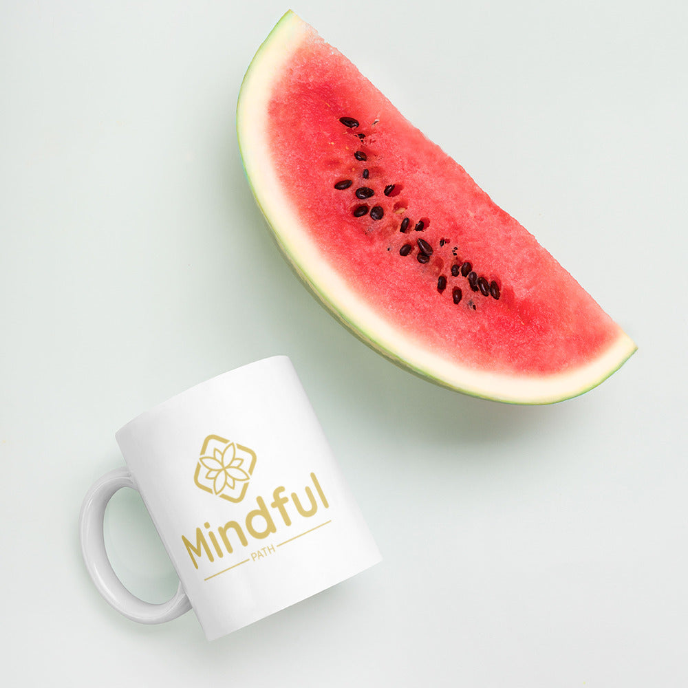 Mindful Path White glossy mug